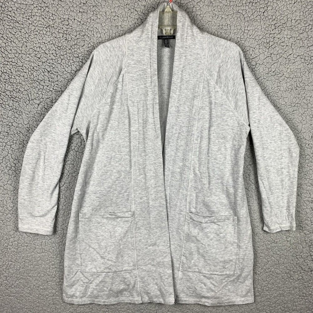 Eileen Fisher Cardigan Sweater Gray XS Open Long Modal Elastane‎ Tre Petite